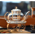 Teekannenset aus Glas mit Stövchen und Tassen